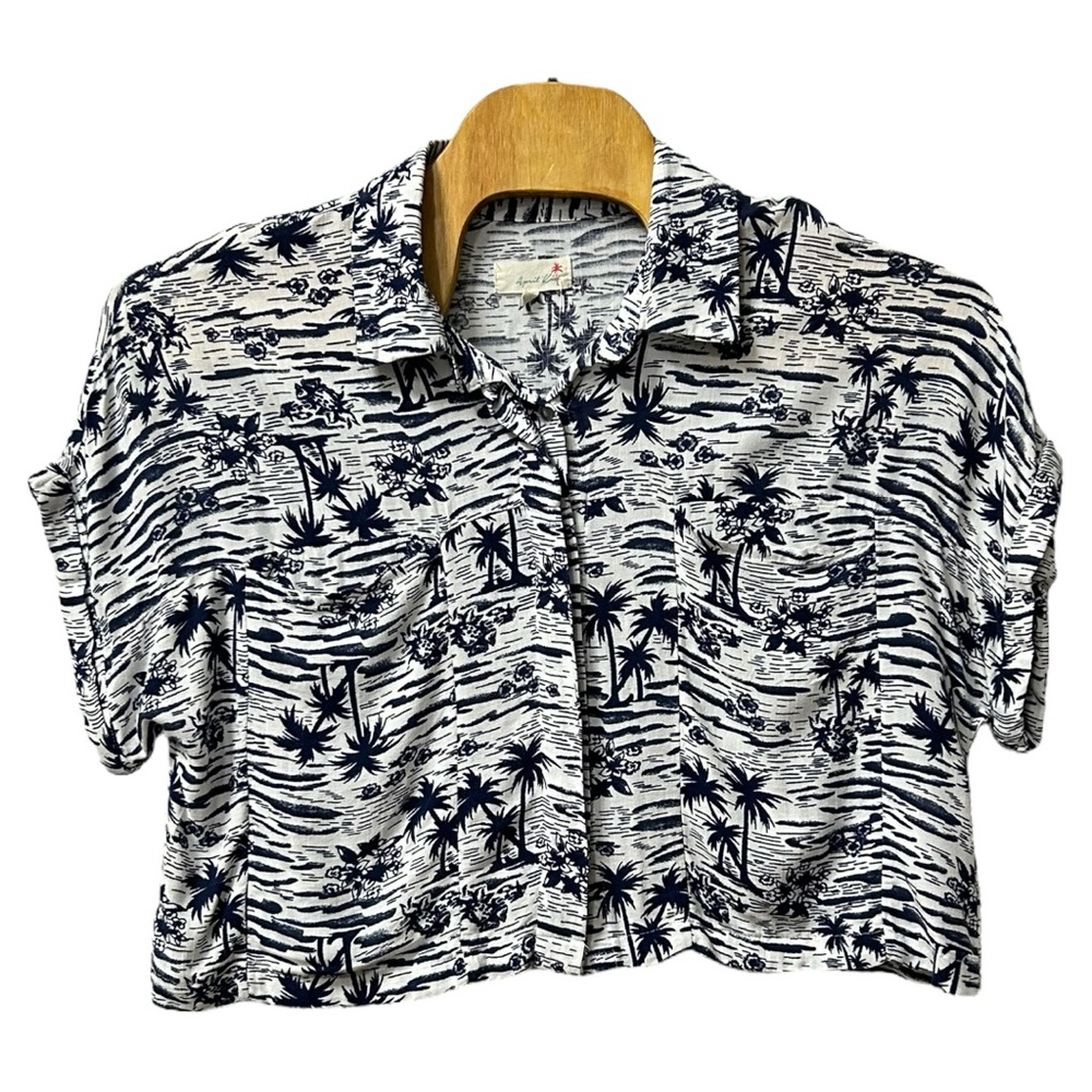 April Kiss NWT Women’s Short Sleeve Button Down Tropical Linen Blend Top Sz XL